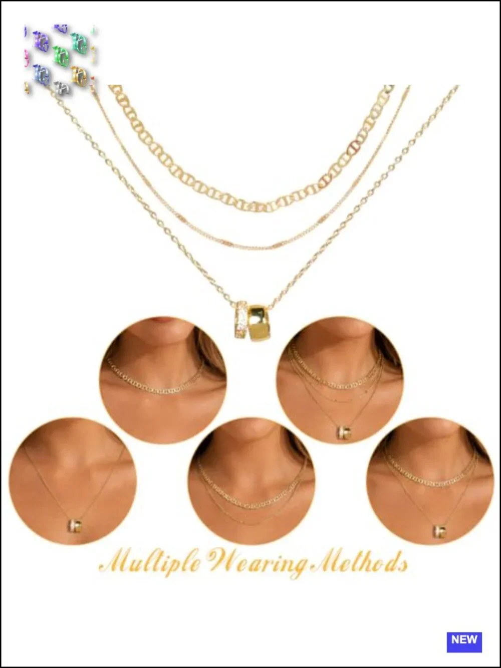 Gold Plated Layered Necklace Set with Pendants - Adjustable Dainty Chains for